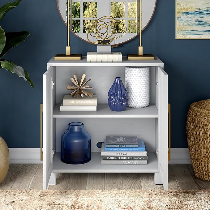 Henn&Hart 28" Wooden Accent Cabinet, Modern Sideboard Buffet Cabinet with 2 Doors and an Adjustable Shelf for Living Room, Dining Room, Bedroom or Entryway, Cloud White