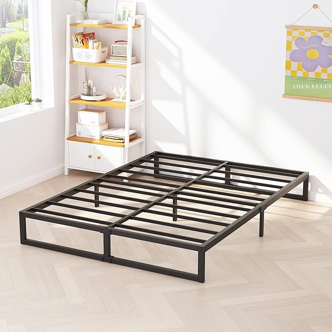 10 Inch Bed Frame Full Metal Platform Mattress Foundation with Steel Slat Support, No Box Spring Needed, Easy Assembly, Black