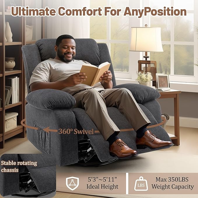Korser Rocker Recliner Chairs for Adults, Oversized Recliner with Massage and Heating Function, 360° Swivel Nursery Rocking Chairs, Extra Wide Recliner Chair for Bedroom and Living Room