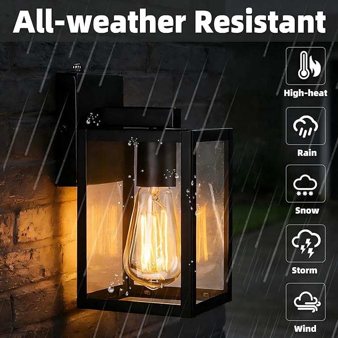 9 Inch Outdoor Wall Light Dusk to Dawn,2 Pack Outdoor Lanterns for Porch,Small Outdoor Sconce Lights with Sensor,Photocell Wall Lantern for Porch Patio Garage Outdoor Lighting