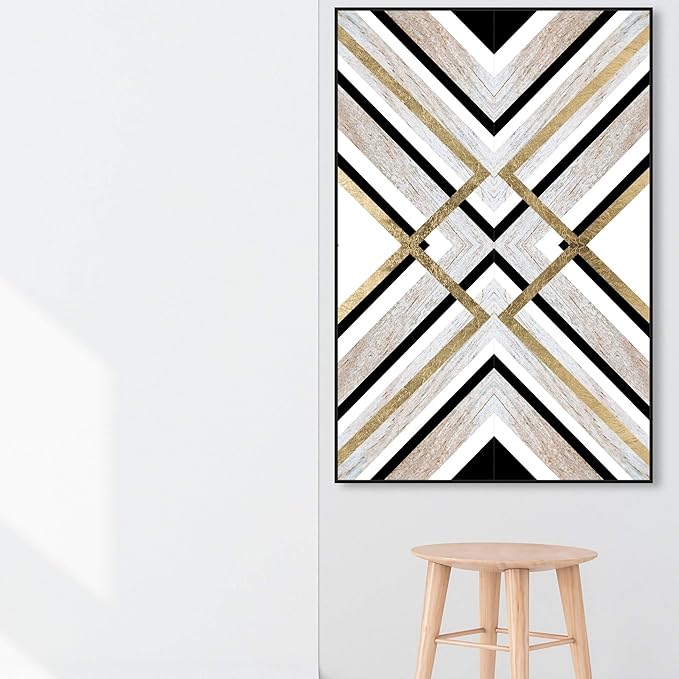 The Oliver Gal Artist Co. Abstract Framed Wall Art Canvas Prints 'Earthy Lux' Geometric Home Décor, 36" x 54", Brown, Gold