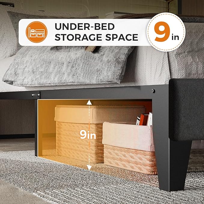 GTPLAYER Full Size Bed Frame, Upholstered Platform Bed Frame with Tall Headboard Wingback, Soft Velvet Fabric, No Box Spring Needed, Easy Assembly, Dust Grey
