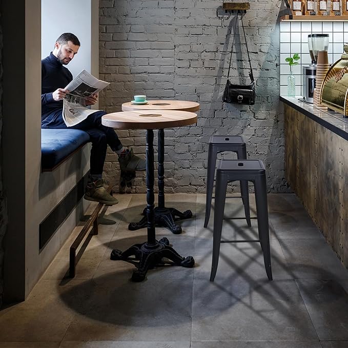 Elevon 30 Inches Metal Bar Stools, High Backless Stools, Indoor Outdoor Stackable Kitchen Stools, Set of 4, Graphite