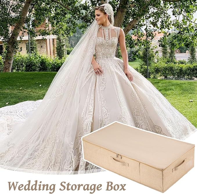 CINPIUK Wedding Dress Storage Box with 40 Sheets Large Acid Free Tissue Paper and 1 Pair Microfiber Gloves, Wedding Gown Preservation Box for Bridal Essentials