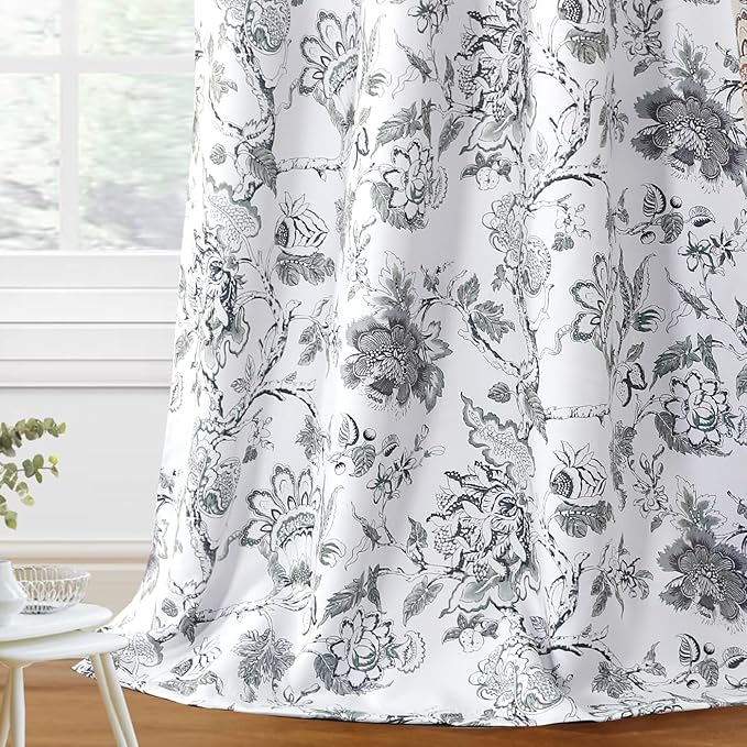 H.VERSAILTEX Blackout Curtains 96 Inch Length 2 Panels Set Floral Print Curtain Drapes for Living Room Thermal Insulated Grommet Window Curtains for Bedroom - Traditional Floral in Antique Green