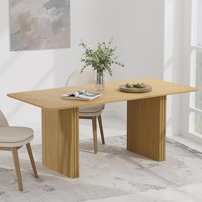 Casaphoria 67" Rectangular Dining Table, Modern Kitchen Table for 4-6, Farmhouse Style Large Table, Easy Assembly for Living Room, Kitchen, Bar, Natural Wood