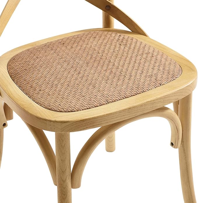 Modway Gear Rustic Modern Farmhouse Elm Wood Rattan Four Dining Chairs in Natural