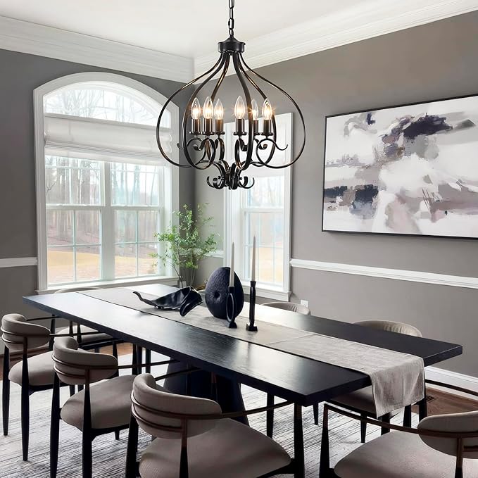 6-Lights Farmhouse Chandelier,19.68" Large Black Farmhouse Chandelier for Dining Room,Modern Vintage Rustic Adjustable Pendant Light Fixture for Kitchen Island Living Room Entryway Hallway Foyer
