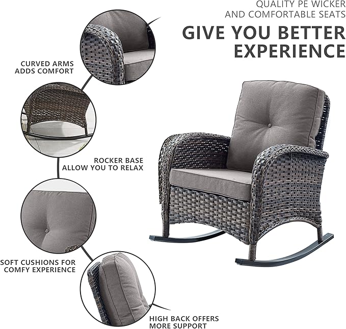 Belord 5 Pieces Patio Furniture Set with 50000 BTU Propane Fire Pit Table, All-Weather Patio Rocking Chairs, Loveseat Glider and Side Table for Outdoor Conversation Deck Poolside Backyard Grey