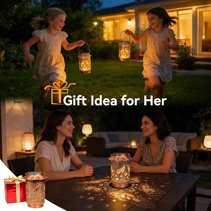 Ollny Solar Lanterns Outdoor Waterproof Butterfly, for Mothers Day Birthday Thanksgiving Gifts for Mom Grandma Sister Women Her, Hanging Solar Metal Lights for Garden Backyard Patio Decor