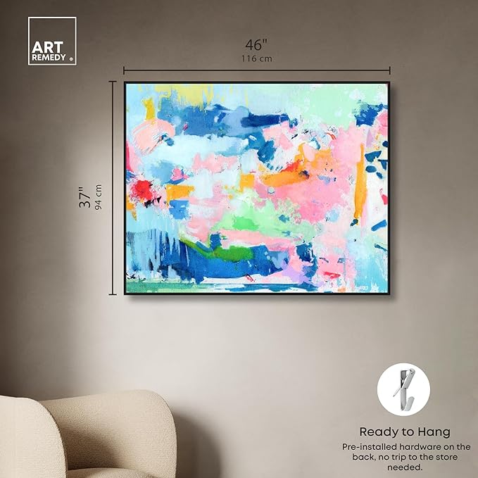Art Remedy Peaceful Haven Canvas Bright Colorful Abstract Wall Art, Black Frame, 45" x 36"