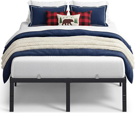 VASAGLE Full Metal Bed Frame 16 Inches Tall, 1100 lb Weight Capacity, No Box Spring Needed, with Under-Bed Storage, Easy Setup, Heavy-Duty Platform Bed, Mattress Retainers, Matte Black URMB662BD02S