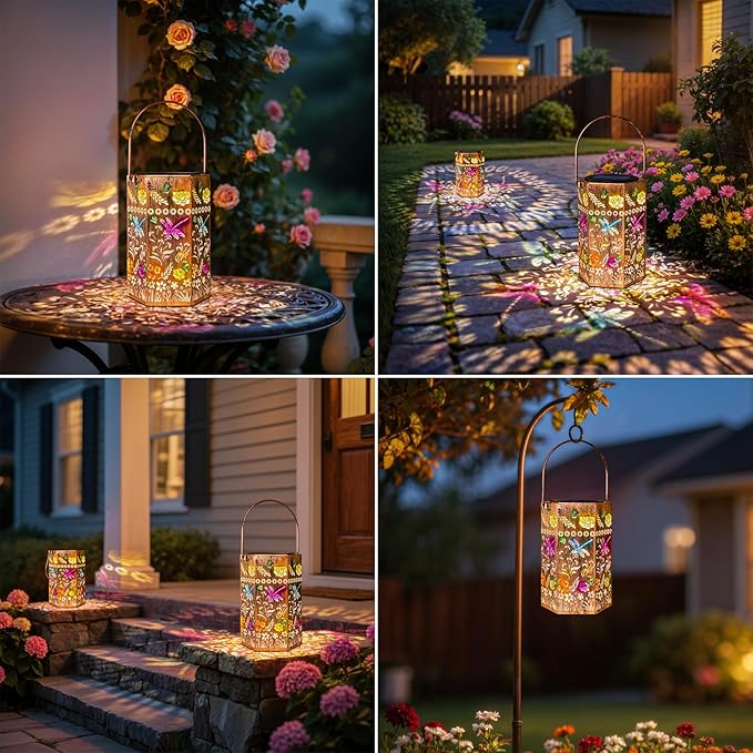 Outdoor Gifts for Women - Dragonfly Outdoor Solar Lantern Garden Decor Patio Decor for Yard, Patio, Pathway