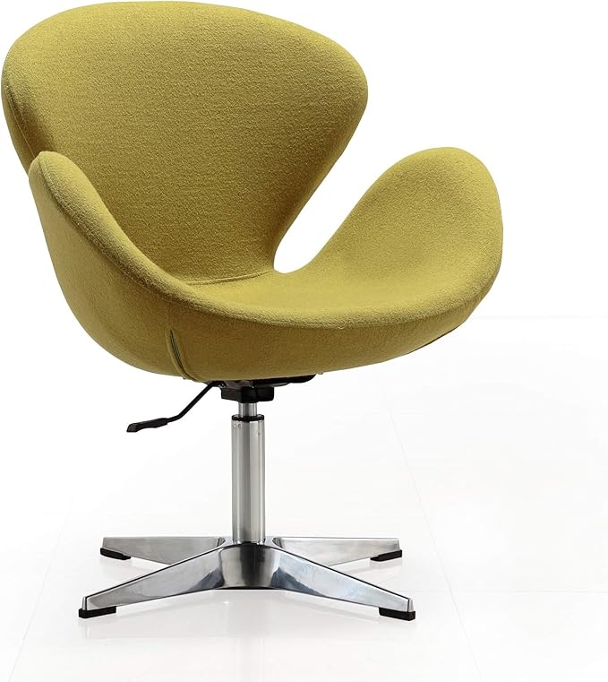 Manhattan Comfort Raspberry Adjustable Swivel Accent Chair Set of 2 with 360° Turn, Polished Chrome Base, Modern Retro Design, Ideal for Living Room and Home Office, Green Wool Blend