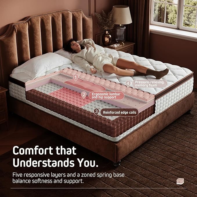 PSYNOVA 14 Inch Queen Plush Hybrid Mattress – Soft Comfort with Pressure Relief, Pocketed Coils & Memory Foam, Cloud-Like Feel, CertiPUR-US Certified