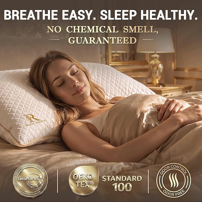 Royal Therapy 2-Pack King Size Pillows, Shredded Memory Foam Pillow - Bed Pillow, Hypoallergenic Bamboo-Derived Rayon Cover, Breathable, CertiPUR-US Certified, Removable Cover, Neck Pain Relief