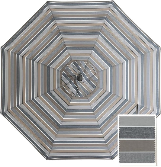MASTERCANOPY 5-Year-Non-Fading Olefin 9FT Patio Umbrella Replacement Canopy for 8 Ribs- Gray & Chestnut Multi-Stripes Canopy Only