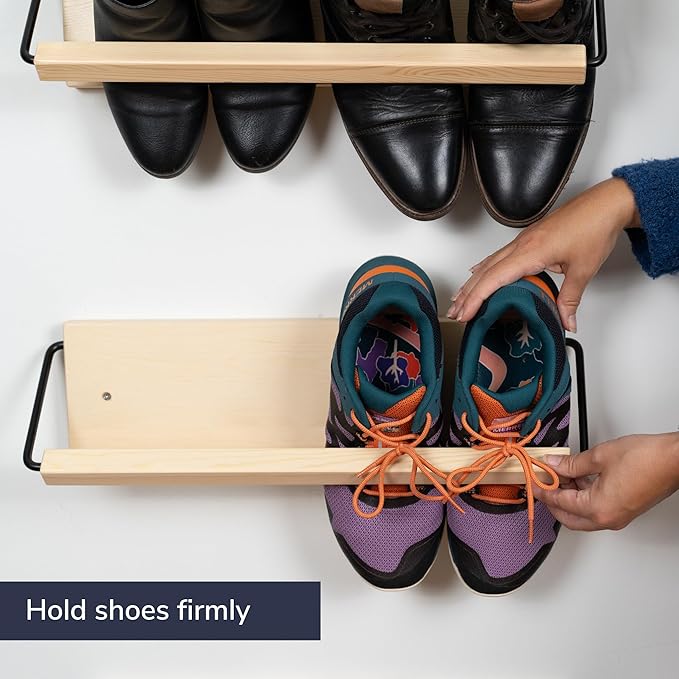 Wall Mounted Shoe Rack - A Wooden, Modern, Slim, and Small Shoe Storage Solution for Shoes and Boots in Narrow Spaces, entryways, or hallways. (20-in-Wide)