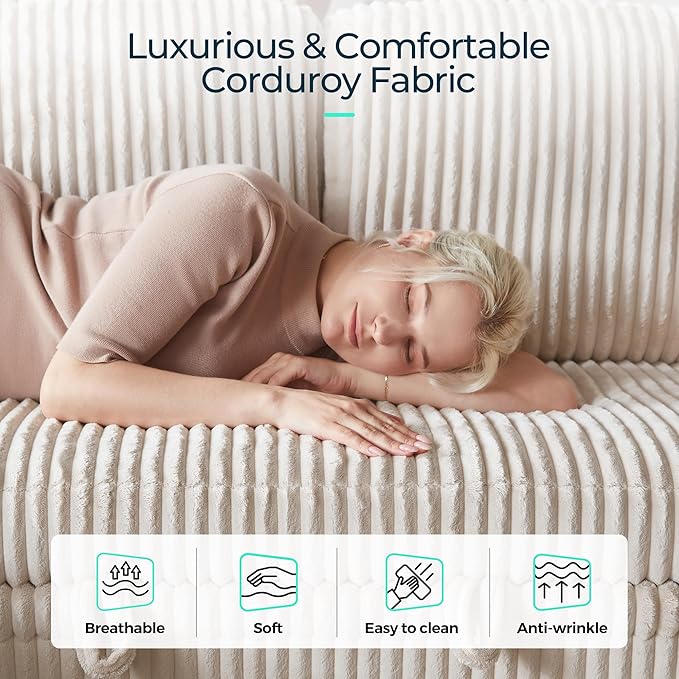 LINSY HOME Sectional Sleeper Sofa Pull Out Couches for Living Room (Beige, Sleeper Sofa 1) | Pull Out Sofa Bed, Storage, USB Charging, Cup Holders, Plush Corduroy | Pull Out Sofa Bed, Storage, USB Charging, Cup Holders, Plush Corduroy, Convertible Sofa...