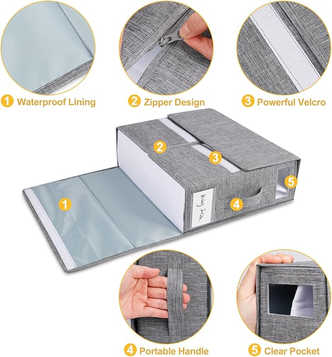 Cosybreeze Bed Sheet Organizer 2 Pack Foldable Linen Closet Organizers and Storage Full or Twin Size Bedsheet Organizer Sheet Storage, Folder Organizers for Duvet Cover Bedding Clothes, Grey