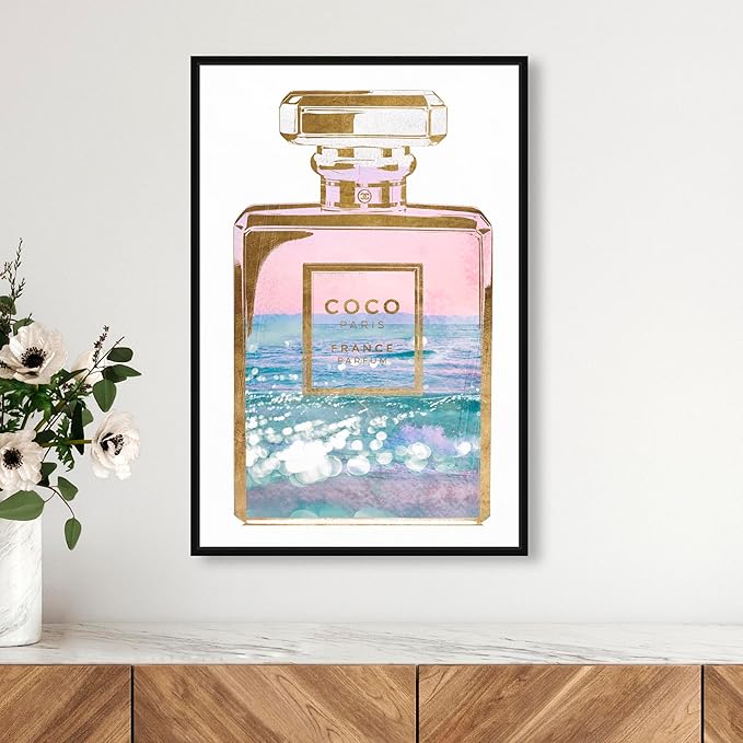 The Oliver Gal Artist Co. Fashion and Glam Wall Art Canvas Prints Blush Ocean Spray Perfume Home Décor, 16" x 24", Black Floating Frame