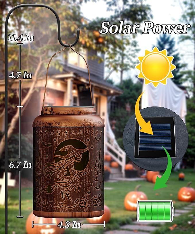 Solar Lanterns Outdoor Waterproof Decorative Garden Solar Lights Outdoor,Hanging Hollow Out Metal Ornaments Decor for Outside Lawn,Patio,Balcony,Yard Unique Gifts for Women Gothic Witchy Spooky Skull