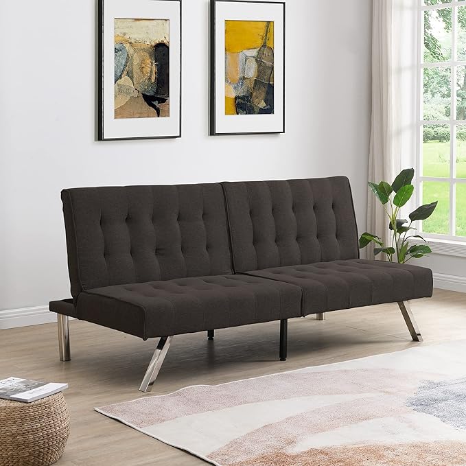 YOPTO Fabric Convertible Folding Futon Sofa Bed,Upholstered Sleeper Couch Daybed with Wood Frame, Stainless Leg for Compact Living Space, Apartment, Living Room,Bedroom,Dorm,Espresso