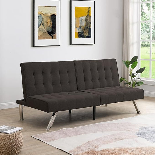 YOPTO Fabric Convertible Folding Futon Sofa Bed,Upholstered Sleeper Couch Daybed with Wood Frame, Stainless Leg for Compact Living Space, Apartment, Living Room,Bedroom,Dorm,Espresso