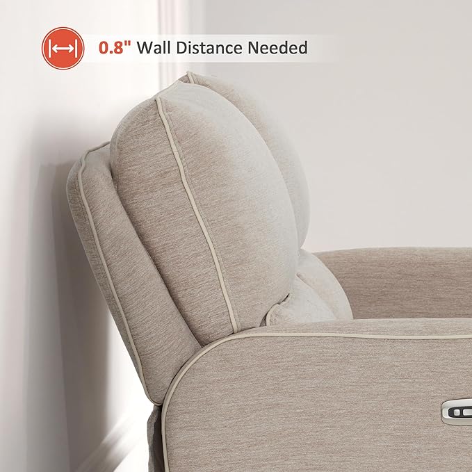 MCombo 60" Wall Hugger Power Loveseat Recliner Sofa with Adjustable Headrest, RV Reclining Loveseat with USB and Type C Charge Ports for Living Room 6924 (Beige, Loveseat)