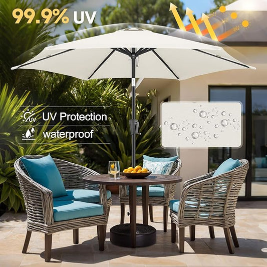 FLAME&SHADE 9ft Patio Umbrella Outdoor - Table Umbrella with Push Button Tilt and Crank, UV Protection, 6 Sturdy Ribs, Market Umbrella for Garden, Deck, Backyard, Lawn, Pool and Beach(Ivory)