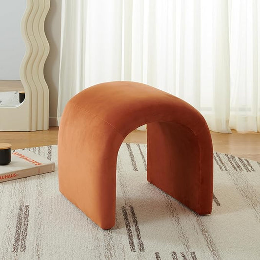 SAFAVIEH Home Collection Kibo Rust Velvet Curved Waterfall Ottoman Foot Stool (Fully Assembled)