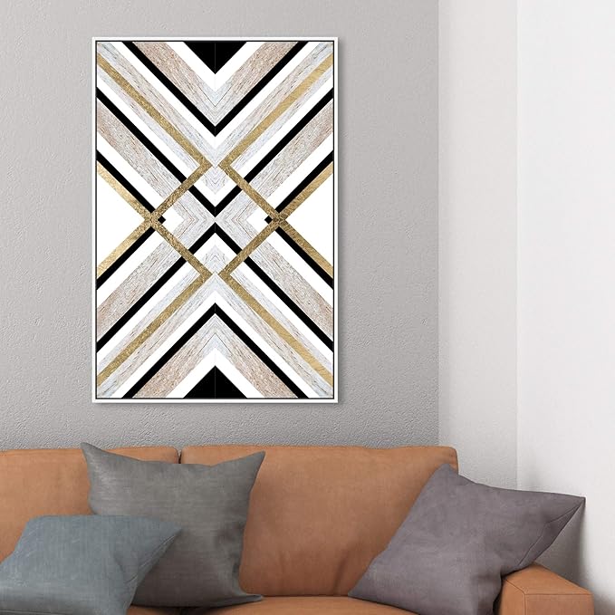 The Oliver Gal Artist Co. Abstract Framed Wall Art Canvas Prints 'Earthy Lux' Geometric Home Décor, 24" x 36", Brown, Gold