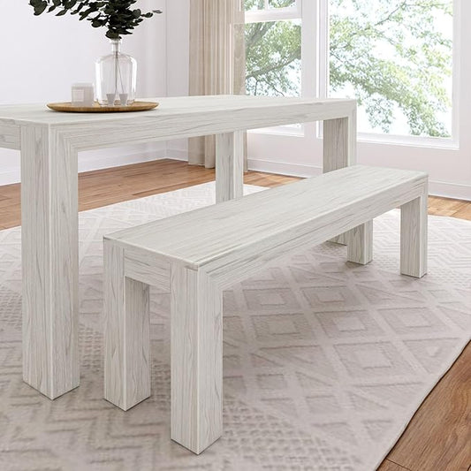 Plank+Beam 60 Inch Dining Bench for Dining Room, Bench for 72 Inch Table Kitchen Dining Seat, Wooden Outdoor Bench, Solid Wood Entryway Bench, White Sand Wirebrush