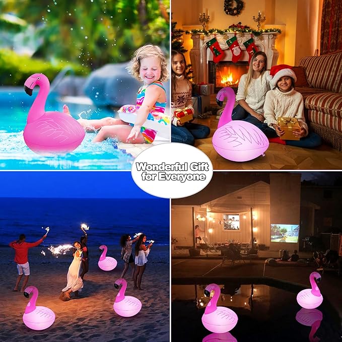 Floating Pool Lights Pack of 2, Solar Flamingo Pool Lights Waterproof, Glow in The Dark Solar Floating Pool Lights, Inflatable Floating Lights for Pool Wedding Party Decorations