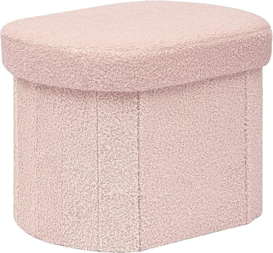 PINPLUS Storage Ottoman Boulce Tufted Oval Small Ottomans for Living Room Foot Rest with Storage, Pink 16.1"x12.2"x12.2" (Pink)