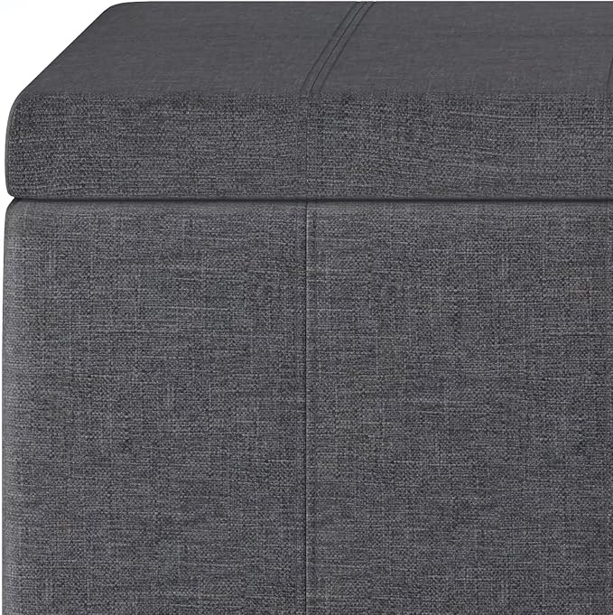 SIMPLIHOME Dover Storage Ottoman Bench - 36 inch Wide Upholstered Linen Look Fabric Rectangular Lift-Top Ottoman in Slate Grey, Contemporary Bench for Living Room with Safety Hinges