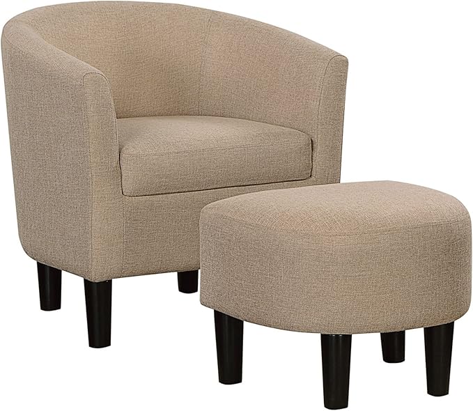 Convenience Concepts Take a Seat Churchill Accent Chair with Ottoman, Tan Fabric