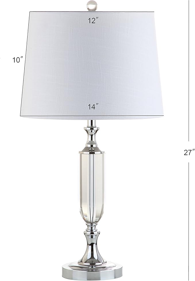 JONATHAN Y 27" Clear Fluted Crystal LED Table Lamp, Glam Traditional Chrome Bedside Lamp for Living Room Bedroom, White Linen Empire Shade, LED Bulb Included JYL2046A
