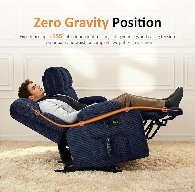 MCombo 80.7" W 3 Seater Power Reclining Sofa with Heat and Vibration Massage, Zero Gravity Recliner Sofa Couch for Living Room, Fabric 6316M3 (Navy Blue, 3-Seater)