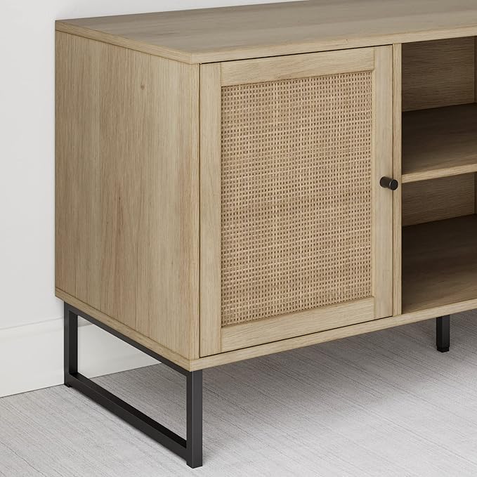 Nathan James 74101 Mina Modern TV Stand, Entertainment Cabinet, Media Console with a Natural Oak Wood Finish and Matte Black Accents with Storage Doors for Living Room or Media Room, Oak/Black