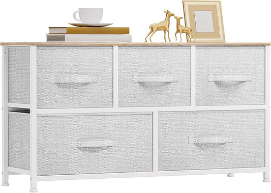 DWVO 5 Dresser for Bedroom, Storage Dresser with 5 Drawers, Wide Storage Tower, Chest of Drawers for Closet, Living Room