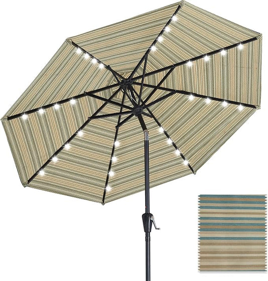 ABCCANOPY OLEFIN® 5-Year No Fading Patio Umbrella with Solar Lights (Brown&Beige Stripe)