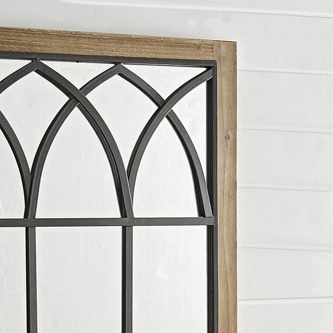 FirsTime & Co. Grandview Arched Window Wall Mount Mirror, 37.5"H x 24"W, Weathered Brown