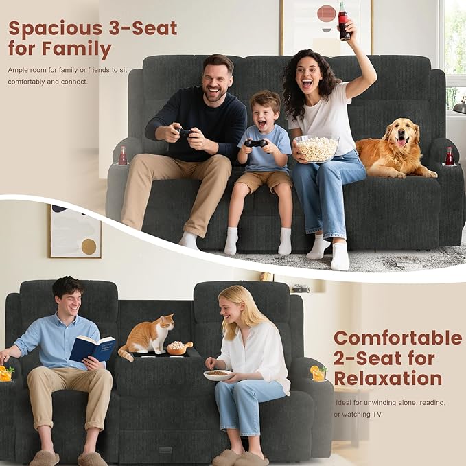 Loveseat Recliner, 3 Seater Massage Reclining Sofa Sets Fabric Recliner Sofa, RV Loveseat Couch Clearance with Drop Down Table, Storage, Cup Holders, Wall Hugger Reclining Couch for Living Room | RV Loveseat, Wall Hugger, Drop Down Table, Storage, Cup ...