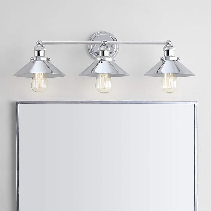JONATHAN Y 7.88" Chrome 1-Light Industrial Farmhouse Metal Vanity Light Wall Sconce, Metal Shade for Bathroom Mirror, Kitchen, Entryway, LED Bulb Included (JYL7425A)