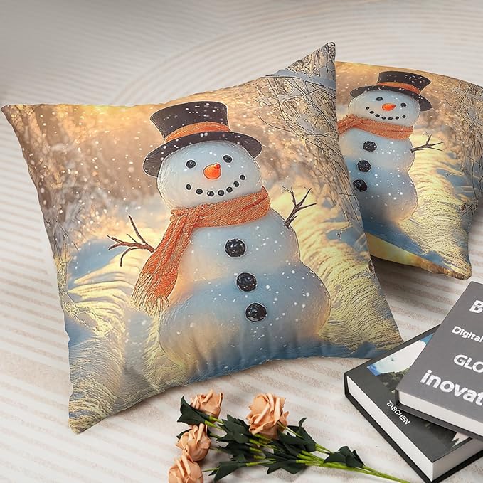 Winter Pillow Covers Snowman in The Sunshine Throw Pillow Covers 16x16 Snowflakes Pillow Case Double Sided Printing Cushion Case for Home Decor Couch Sofa Set of 2