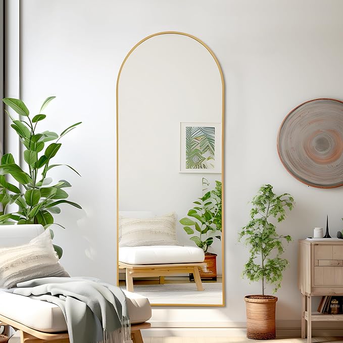 NicBex 56"x19" Arched Full Length Mirror with Stand, Aluminum Alloy Frame Arch-Top Full Body Mirror - Free Standing, Leaning Against Wall or Wall-Mounted, Gold