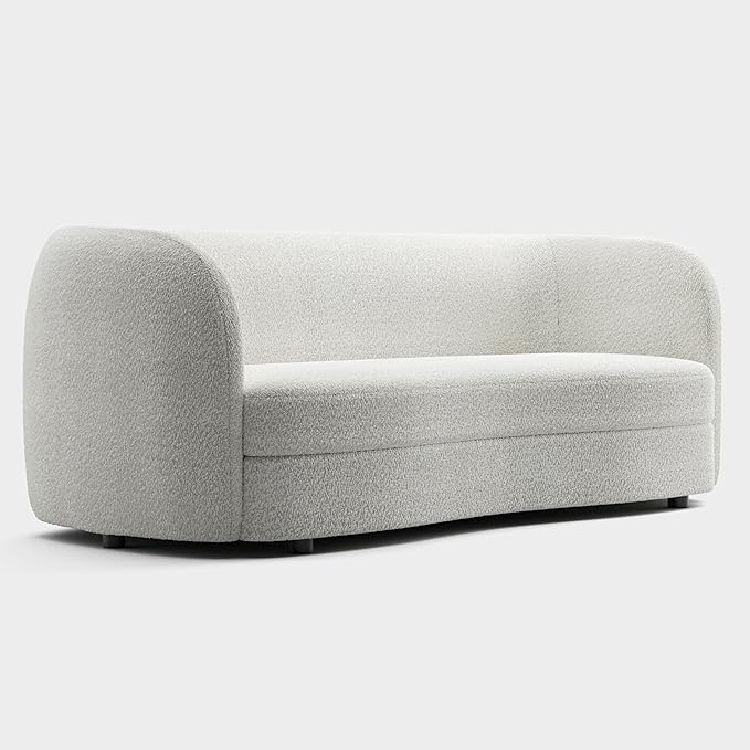 Furniture of America Nimiane Modern Boucle Sofa with Curved Arms and Wooden Legs, Comfy Fabric Upholstered 3 Seater Couch for Living Room, Bedroom, Home Office, Off-White