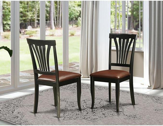 East West Furniture Avon 36" Faux Leather Dining Chairs in Black (Set of 2)