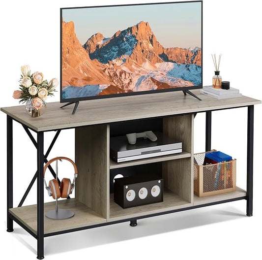 WLIVE Industrial TV Stand for up to 45 inch TV, Heavy-Duty Metal Frame Entertainment Center, Compact Media Console with Adjustable Shelf & Cable Management for Small Spaces, Living Room, Greige